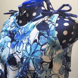 Blue Floral Print Dress - Handmade & Reversible